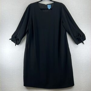 CeCe Women’s Sheath Dress Sz 14W Black 3/4 Sleeves Tie Cuff Back Zip Like New